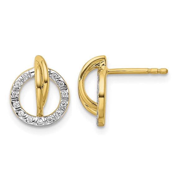 14K Polished 1/10 carat Diamond Open Circle Drop Post Earrings