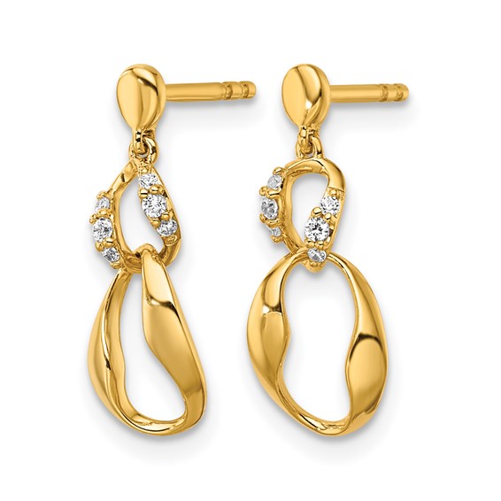 14K Polished 1/15 carat Diamond Wavy Oval Dangle Post Earrings