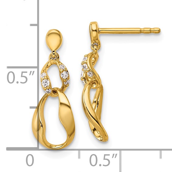14K Polished 1/15 carat Diamond Wavy Oval Dangle Post Earrings