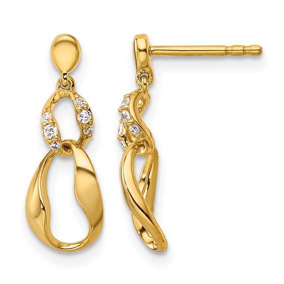 14K Polished 1/15 carat Diamond Wavy Oval Dangle Post Earrings