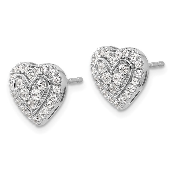14k White Gold 3/4 carat Lab Grown Diamond VS/SI+ G+ Complete Halo Heart Post Earrings