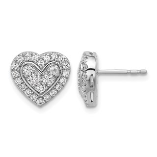 14k White Gold 3/4 carat Lab Grown Diamond VS/SI+ G+ Complete Halo Heart Post Earrings