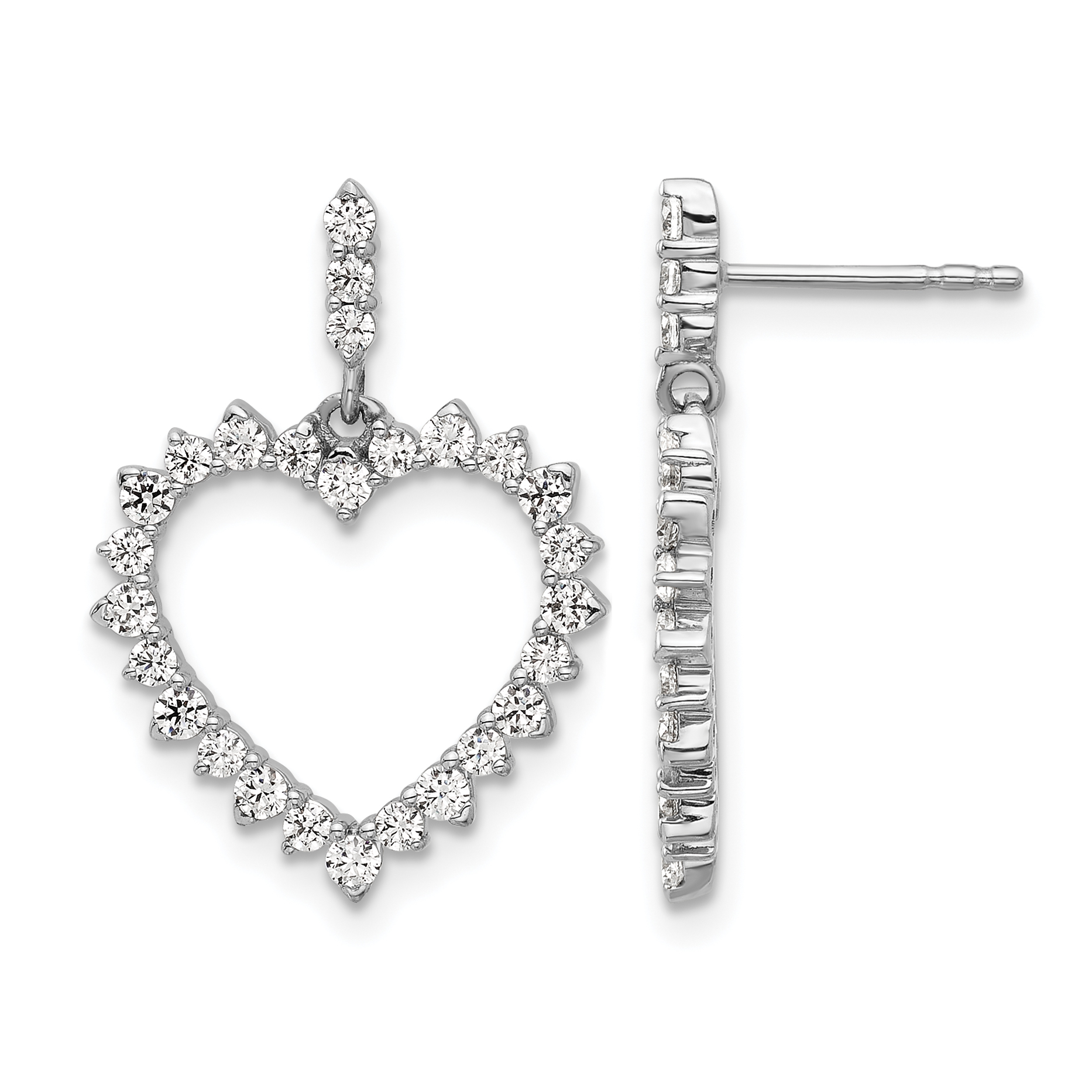 14k White Gold 1 carat Lab Grown Diamond VS/SI+ G+ Complete Dangle Heart Post Earrings (EM10207-099-WLG)