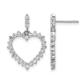 14k White Gold 1 carat Lab Grown Diamond VS/SI+ G+ Complete Dangle Heart Post Earrings