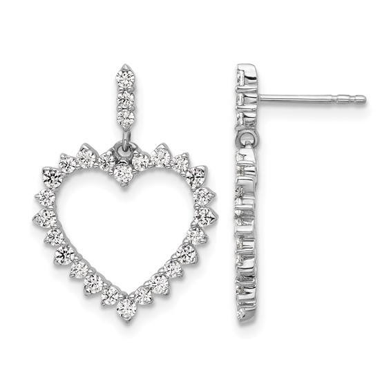 14k White Gold 1 carat Lab Grown Diamond VS/SI+ G+ Complete Dangle Heart Post Earrings