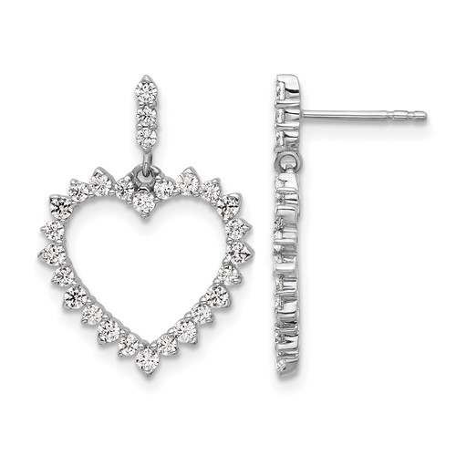 14K White Gold 1 Carat Lab Grown Diamond VS SI+ G+ Complete Dangle Heart Post Earrings