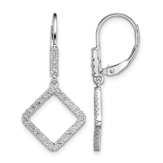 14k White Gold 1/2 carat Lab Grown Diamond VS/SI+ G+ Complete Dangle Square Leverback Earrings