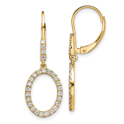 14K Yellow Gold 0.50 Carat Lab Grown Diamond VS SI+ G+ Complete Dangle Oval Leverback Earrings