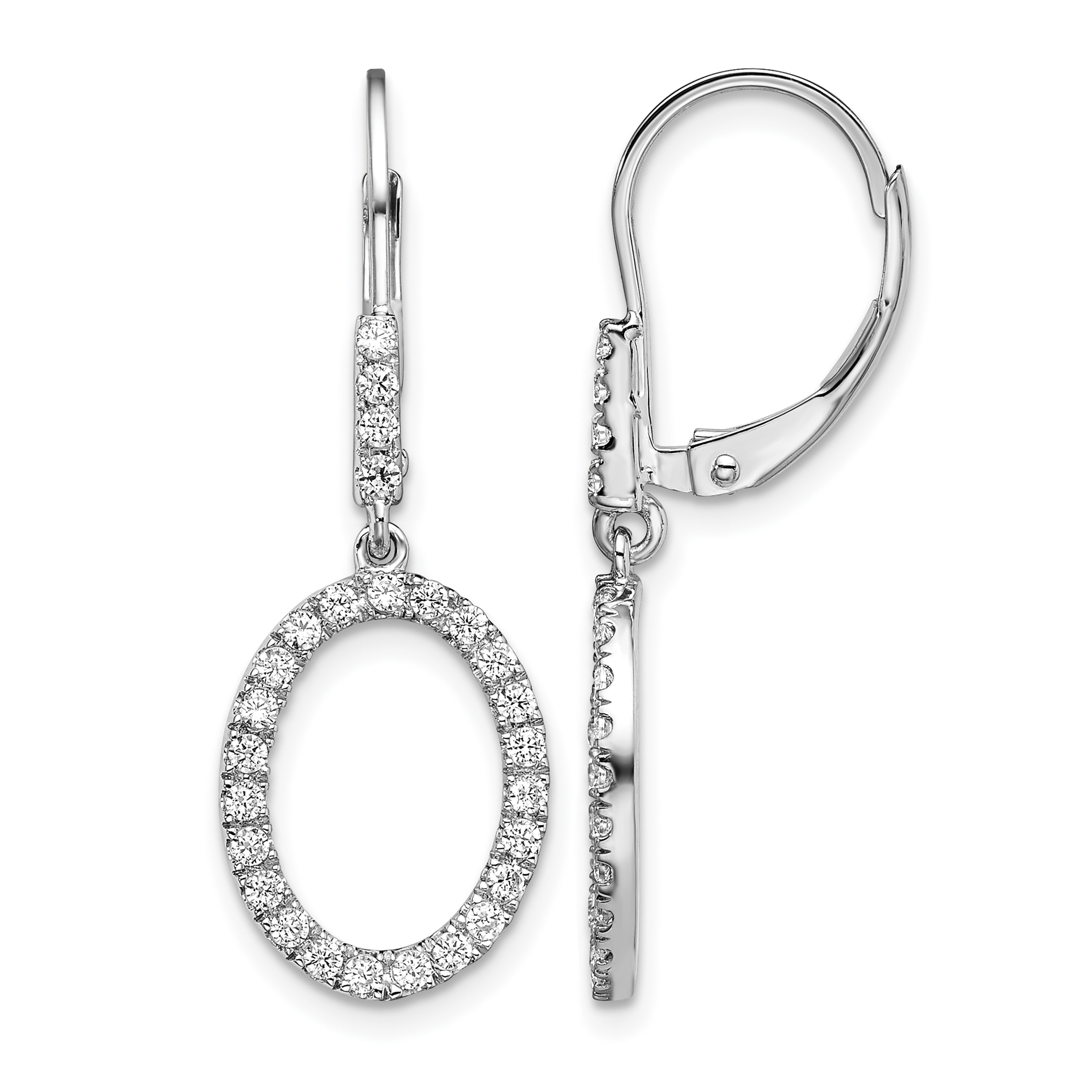 14k White Gold 1/2 carat Lab Grown Diamond VS/SI+ G+ Complete Dangle Oval Leverback Earrings (EM10211-054-WLG)