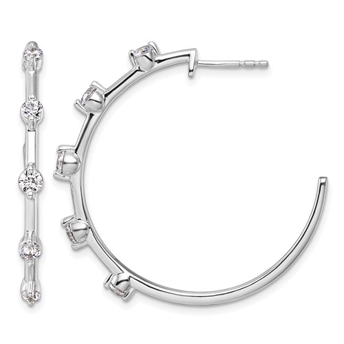 14K White Gold 0.75 Carat Lab Grown Diamond VS SI+ G+ Complete C-Hoop Post Earrings