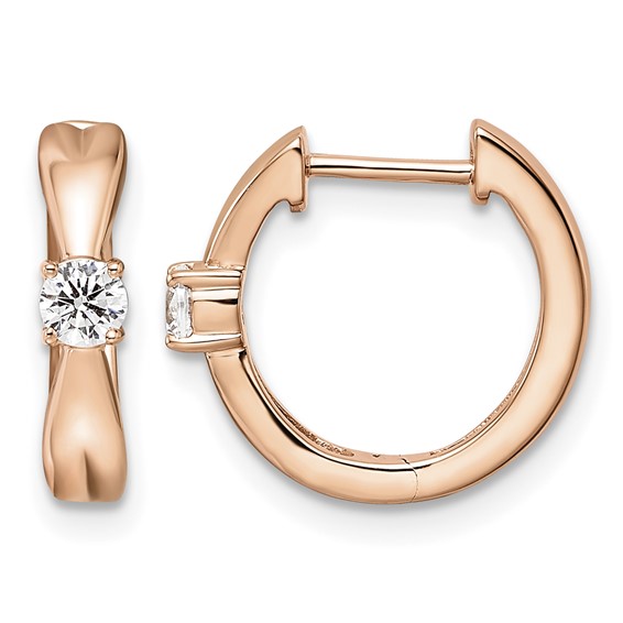 14k Rose Gold 1/5 carat Lab Grown Diamond VS/SI+ G+ Complete Fashion Hinged Hoop Earrings