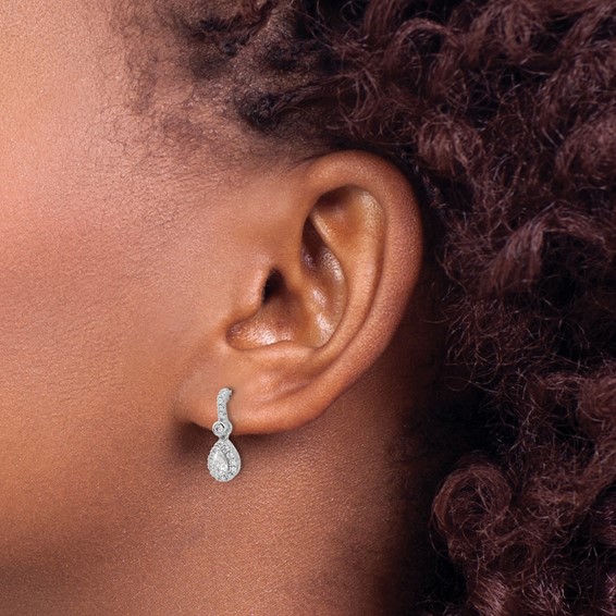 Gold Diamond Pear Halo Dangle Earrings