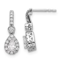 14K White Gold 0.62 Carat Lab Grown Diamond VS+ F+ Complete Pear Dangle Post Earrings view 1