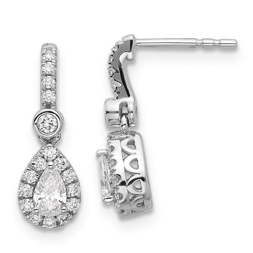 14K White Gold 0.62 Carat Lab Grown Diamond VS+ F+ Complete Pear Dangle Post Earrings