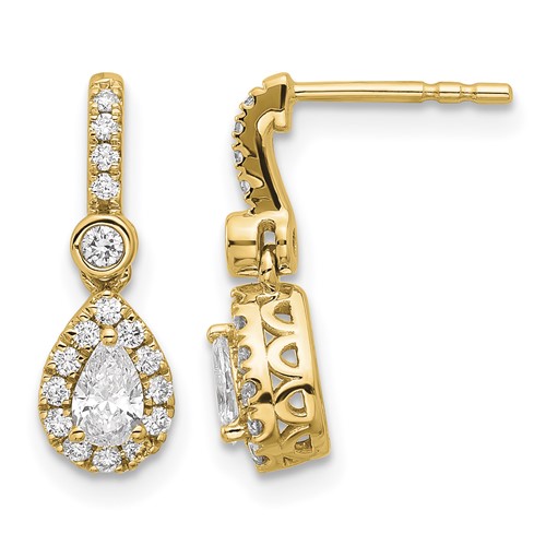 14K Yellow Gold 0.62 Carat Lab Grown Diamond VS+ F+ Complete Pear Dangle Post Earrings