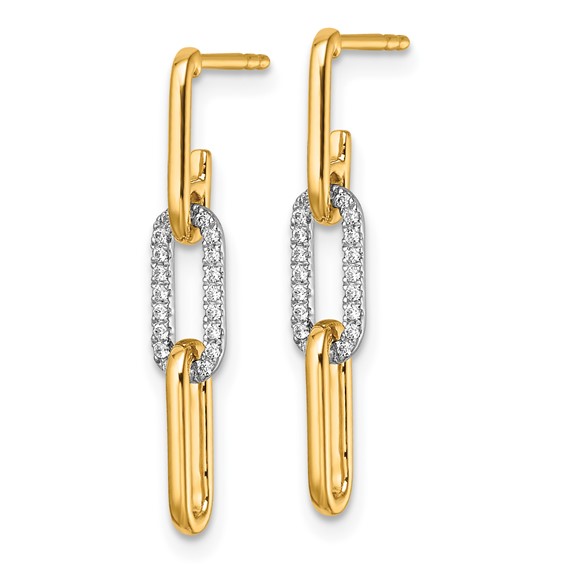 14K Two-tone 1/5 carat Diamond Paperclip Link Dangle Post Earrings