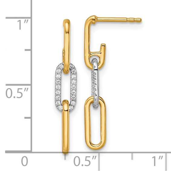 14K Two-tone 1/5 carat Diamond Paperclip Link Dangle Post Earrings