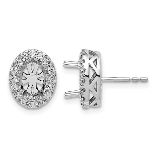 14K White Gold 0.50 Carat Lab Grown Diamond VS SI+ G+ Oval Semi Mount Halo Post Earrings