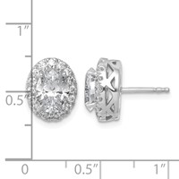 14K White Gold 2.50 Carat Lab Grown Diamond VS+ F+ Oval Complete Halo Post Earrings view 4