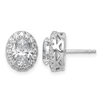 14K White Gold 2.50 Carat Lab Grown Diamond VS+ F+ Oval Complete Halo Post Earrings view 1