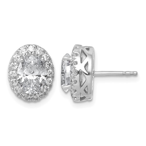 14K White Gold 2.50 Carat Certified Lab Grown Diamond VS SI+ G+ Oval Complete Halo Post Earrings