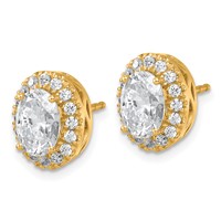 14K Yellow Gold 2.50 Carat Lab Grown Diamond VS SI+ G+ Oval Complete Halo Post Earrings view 2