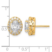 14K Yellow Gold 2.50 Carat Lab Grown Diamond VS SI+ G+ Oval Complete Halo Post Earrings view 3