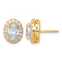 14K Yellow Gold 2.50 Carat Lab Grown Diamond VS SI+ G+ Oval Complete Halo Post Earrings view 1