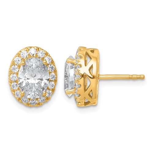 14K Yellow Gold 2.50 Carat Lab Grown Diamond VS SI+ G+ Oval Complete Halo Post Earrings