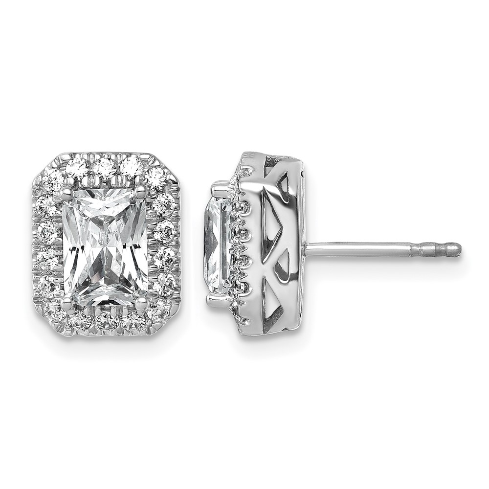 14K White Gold 0.50ct Radiant Lab Grown VS SI+ G+ Dia Halo Semi-mount Earrings