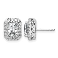 14K White Gold 0.50ct Radiant Lab Grown VS SI+ G+ Dia Halo Semi-mount Earrings view 1