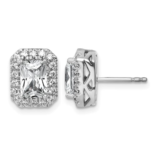 14K White Gold Certified 2.50ct Radiant Lab Grown Dia VS SI+ G+ Halo Complete Earrin
