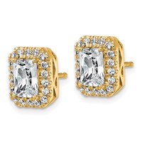 14K Yellow Gold 2.50ct Lab Grown VS+ F+ Diamond Radiant Shape Halo Complete Earrings view 2
