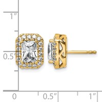 14K Yellow Gold 2.50ct Lab Grown VS+ F+ Diamond Radiant Shape Halo Complete Earrings view 3