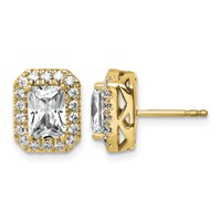 14K Yellow Gold 2.50ct Lab Grown VS+ F+ Diamond Radiant Shape Halo Complete Earrings view 1