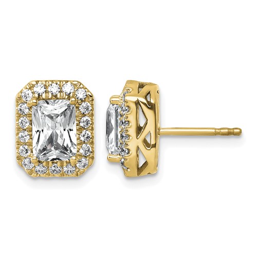 14K Yellow Gold 2.50ct Lab Grown VS+ F+ Diamond Radiant Shape Halo Complete Earrings