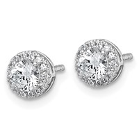 14K White Gold 0.62 Carat Lab Grown Diamond VS+ F+ Round Complete Halo Post Earrings view 2