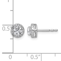 14K White Gold 0.62 Carat Lab Grown Diamond VS+ F+ Round Complete Halo Post Earrings view 5