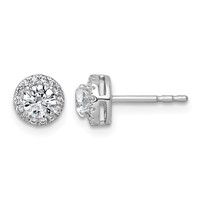 14K White Gold 0.62 Carat Lab Grown Diamond VS+ F+ Round Complete Halo Post Earrings view 1