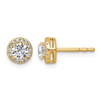 14K Yellow Gold 0.62 Carat Lab Grown Diamond VS+ F+ Round Complete Halo Post Earrings view 1
