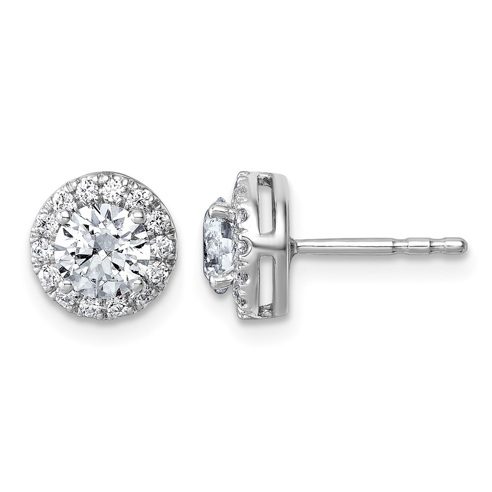 14K White Gold 1.20 Carat Lab Grown Diamond VS+ F+ Round Complete Halo Post Earrings