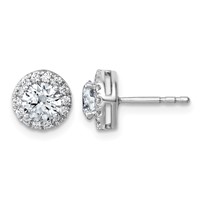 14K White Gold 1.20 Carat Lab Grown Diamond VS+ F+ Round Complete Halo Post Earrings view 1