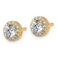 14K Yellow Gold 1.20 Carat Lab Grown Diamond VS+ F+ Round Complete Halo Post Earrings view 2