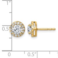 14K Yellow Gold 1.20 Carat Lab Grown Diamond VS+ F+ Round Complete Halo Post Earrings view 3