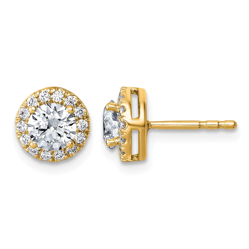 14K Yellow Gold 1.20 Carat Lab Grown Diamond VS+ F+ Round Complete Halo Post Earrings
