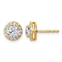 14K Yellow Gold 1.20 Carat Lab Grown Diamond VS+ F+ Round Complete Halo Post Earrings view 1