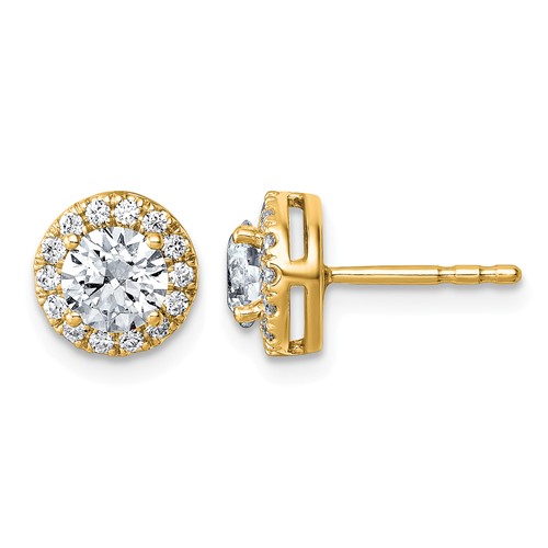14K Yellow Gold 1.20 Carat Lab Grown Diamond VS+ F+ Round Complete Halo Post Earrings