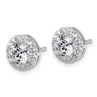 14K White Gold 1.88 Carat Lab Grown Diamond VS+ F+ Round Complete Halo Post Earrings view 2