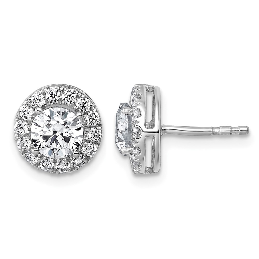 14K White Gold 1.88 Carat Lab Grown Diamond VS+ F+ Round Complete Halo Post Earrings