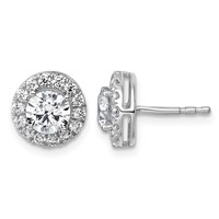 14K White Gold 1.88 Carat Lab Grown Diamond VS+ F+ Round Complete Halo Post Earrings view 1